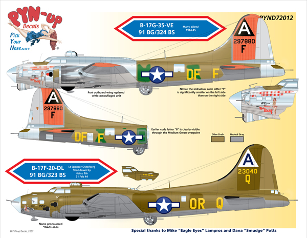 PYND72012 B-17F Miss Ouachita & B-17G Little Miss - Fine Art Of Decals